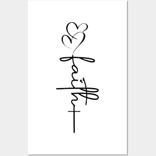 Faith Hearts & Cross Black Typography Posters and Art